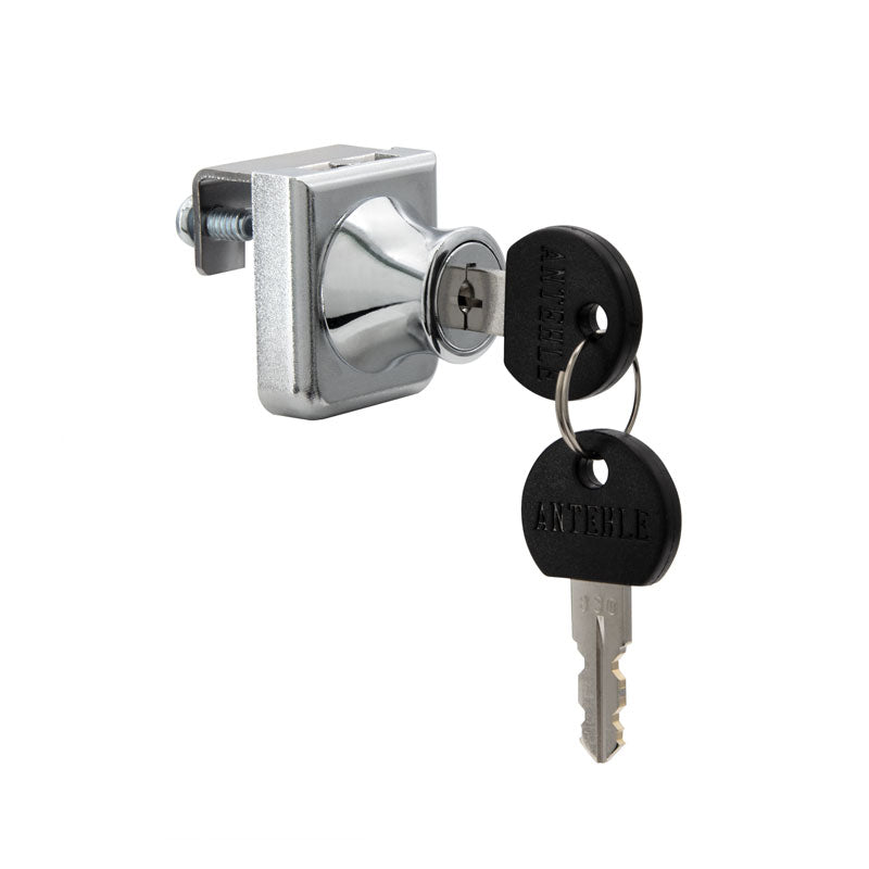 FHC Clamp-On Lock For Single Cabinet Swing Door For 1/4" Glass - Randomly Keyed - Chrome