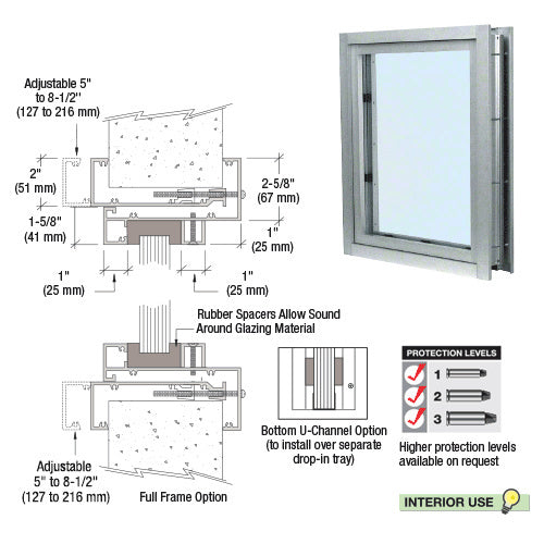 Custom Size -  CRL Aluminum Clamp-On Frame Interior Glazed Vision Window