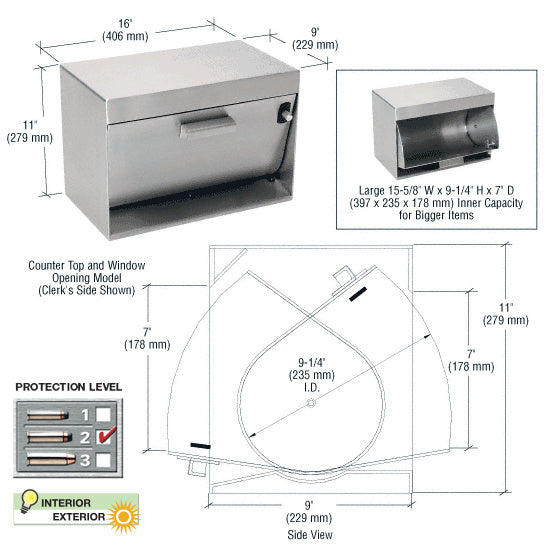 CRL Brushed Stainless Counter Top/Window Opening Pass-Thru Hopper