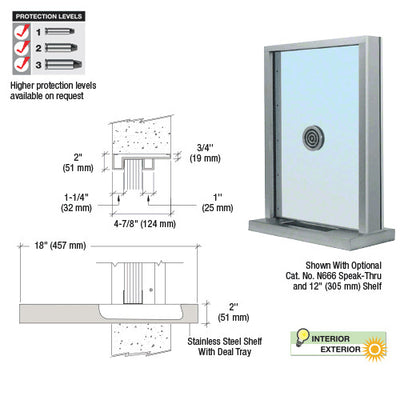 Custom Size - CRL Aluminum Ticket Window Exterior Glazed Exchange Window and Deal Tray