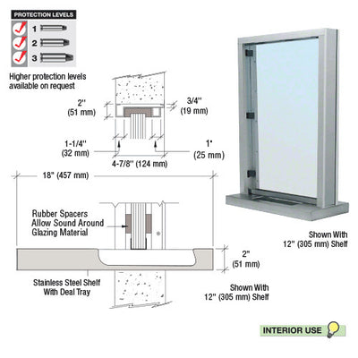 Custom Size - CRL Aluminum Ticket Window Exterior Glazed Exchange Window and Deal Tray - Surround Sound Voice System