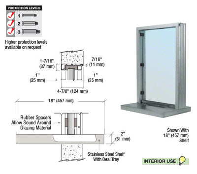 Custom Size - CRL Aluminum Ticket Window Exterior Glazed Exchange Window and Deal Tray - Surround Sound Voice System