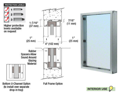 CRL Aluminum Glazed Vision Window Interior w/ Surround Sound Voice System - Choose Options (Custom Size)