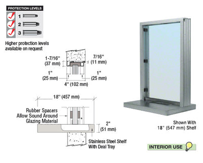 Custom Size - CRL Aluminum Ticket Window Exterior Glazed Exchange Window and Deal Tray - Surround Sound Voice System