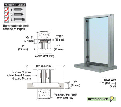 Custom Size - CRL Aluminum Ticket Window Exterior Glazed Exchange Window and Deal Tray - Surround Sound Voice System