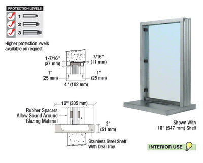 Custom Size - CRL Aluminum Ticket Window Exterior Glazed Exchange Window and Deal Tray - Surround Sound Voice System