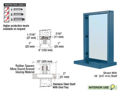 Custom Size - CRL Aluminum Ticket Window Exterior Glazed Exchange Window and Deal Tray - Surround Sound Voice System