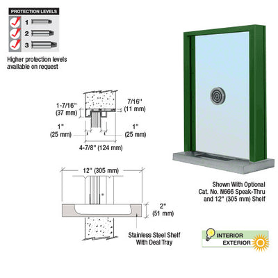 Custom Size - CRL Aluminum Ticket Window Exterior Glazed Exchange Window and Deal Tray