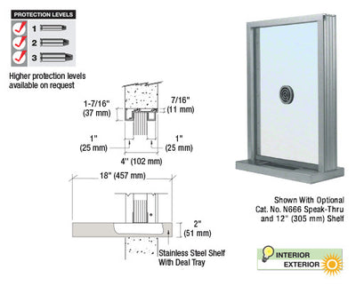 Custom Size - CRL Aluminum Ticket Window Exterior Glazed Exchange Window and Deal Tray