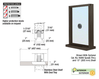 Custom Size - CRL Aluminum Ticket Window Exterior Glazed Exchange Window and Deal Tray