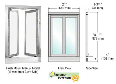 CRL Flush Mount Bi-Fold Service Window - Manual or Self-Closing