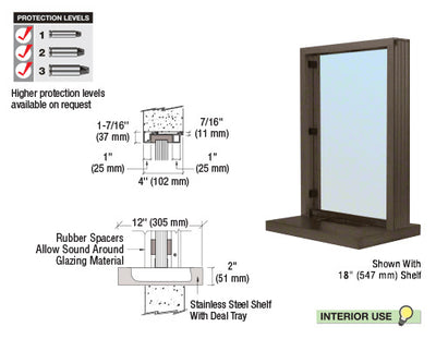 Custom Size - CRL Aluminum Ticket Window Exterior Glazed Exchange Window and Deal Tray - Surround Sound Voice System