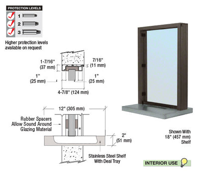 Custom Size - CRL Aluminum Ticket Window Exterior Glazed Exchange Window and Deal Tray - Surround Sound Voice System