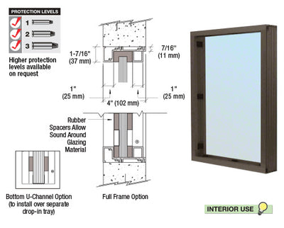 CRL Aluminum Glazed Vision Window Interior w/ Surround Sound Voice System - Choose Options (Custom Size)