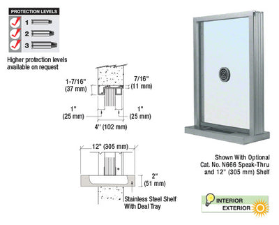 Custom Size - CRL Aluminum Ticket Window Exterior Glazed Exchange Window and Deal Tray