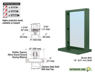 Custom Size - CRL Aluminum Ticket Window Exterior Glazed Exchange Window and Deal Tray - Surround Sound Voice System