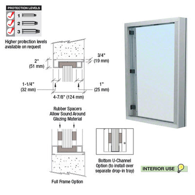 CRL Aluminum Glazed Vision Window Interior w/ Surround Sound Voice System - Choose Options (Custom Size)