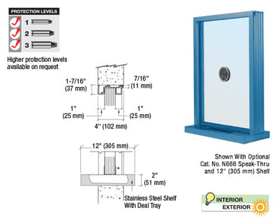 Custom Size - CRL Aluminum Ticket Window Exterior Glazed Exchange Window and Deal Tray