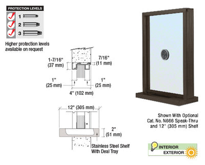 Custom Size - CRL Aluminum Ticket Window Exterior Glazed Exchange Window and Deal Tray