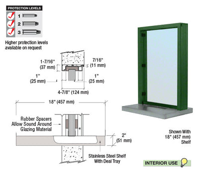 Custom Size - CRL Aluminum Ticket Window Exterior Glazed Exchange Window and Deal Tray - Surround Sound Voice System