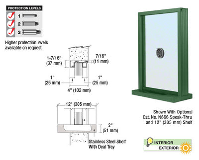 Custom Size - CRL Aluminum Ticket Window Exterior Glazed Exchange Window and Deal Tray