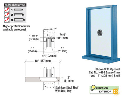 Custom Size - CRL Aluminum Ticket Window Exterior Glazed Exchange Window and Deal Tray