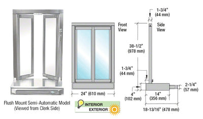 CRL Flush Mount Bi-Fold Service Window - Manual or Self-Closing