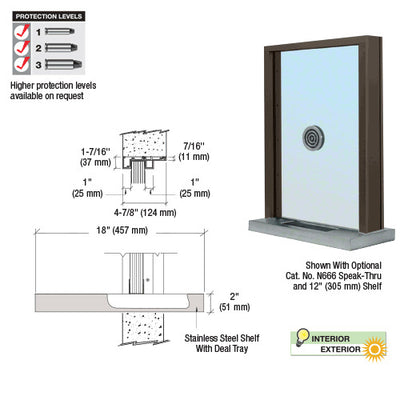 Custom Size - CRL Aluminum Ticket Window Exterior Glazed Exchange Window and Deal Tray