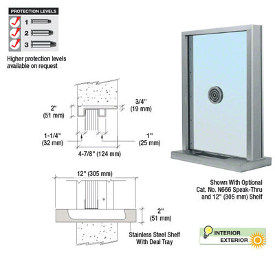 Custom Size - CRL Aluminum Ticket Window Exterior Glazed Exchange Window and Deal Tray