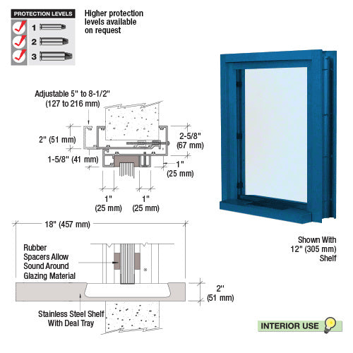 Custom Size - CRL Aluminum Ticket Window Exterior Glazed Exchange Window and Deal Tray - Surround Sound Voice System