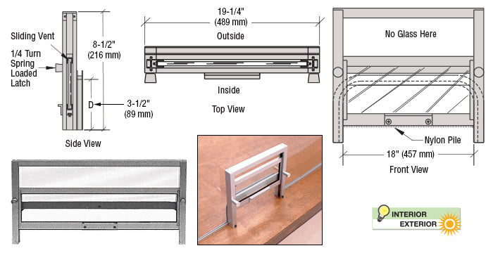 CRL Vertical Sliding Insert for Ticket Window with Glass - Choose Size