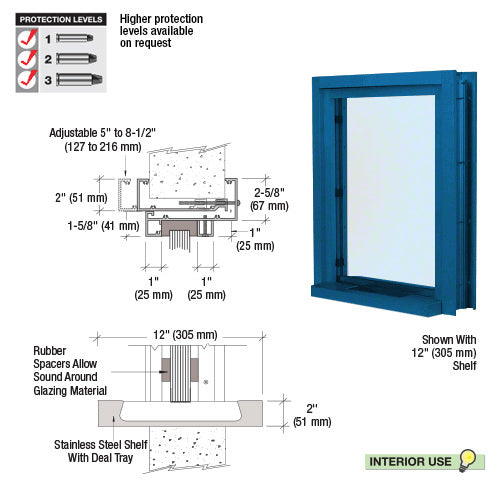 Custom Size - CRL Aluminum Ticket Window Exterior Glazed Exchange Window and Deal Tray - Surround Sound Voice System