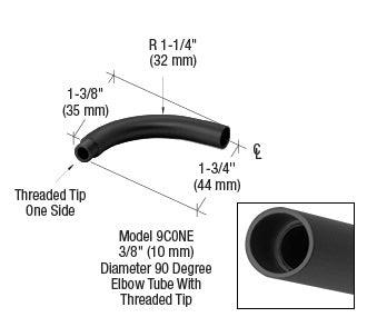 CRL Black Wire Conduit 90 Degree Elbow Tube with Threaded Tip