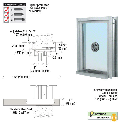 Custom Size - CRL Aluminum Ticket Window Exterior Glazed Exchange Window and Deal Tray