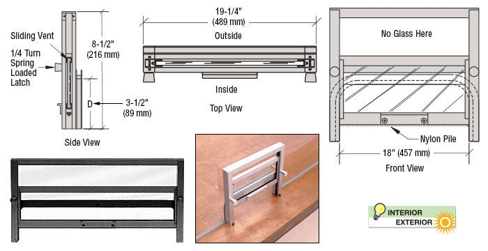 CRL Vertical Sliding Insert for Ticket Window with Glass - Choose Size