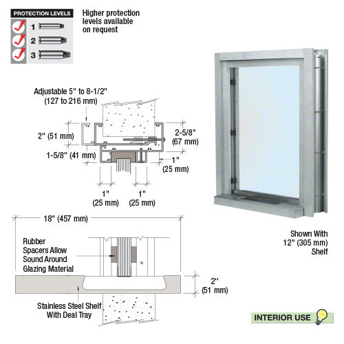 Custom Size - CRL Aluminum Ticket Window Exterior Glazed Exchange Window and Deal Tray - Surround Sound Voice System