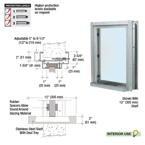 Custom Size - CRL Aluminum Ticket Window Exterior Glazed Exchange Window and Deal Tray - Surround Sound Voice System