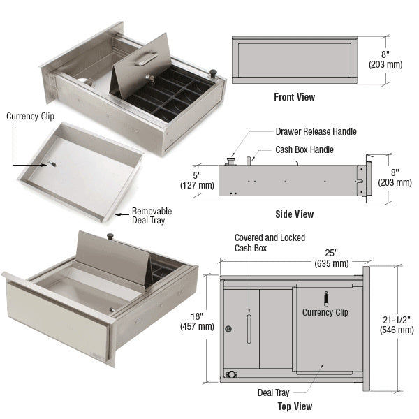 CRL Brushed Stainless Steel Transaction and Cash Box Drawer