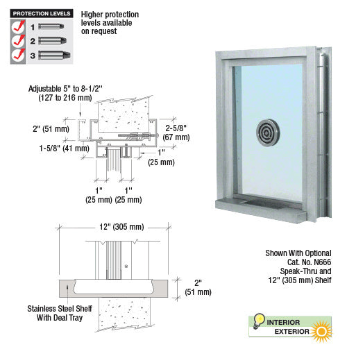 Custom Size - CRL Aluminum Ticket Window Exterior Glazed Exchange Window and Deal Tray