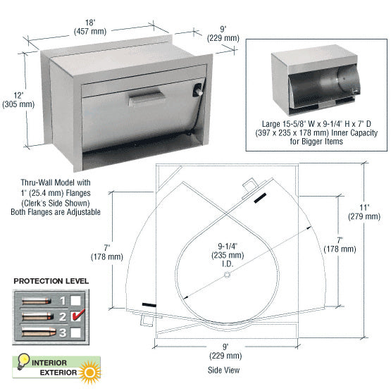 CRL Brushed Stainless Thru-Wall Pass-Thru Hopper