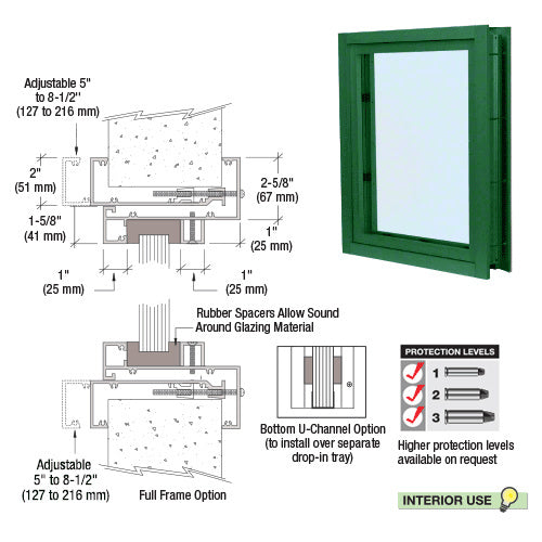 Custom Size -  CRL Aluminum Clamp-On Frame Interior Glazed Vision Window