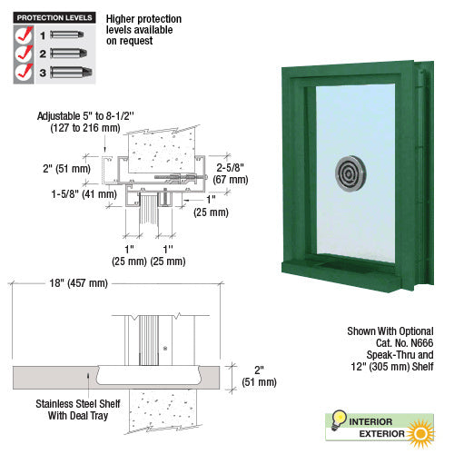 Custom Size - CRL Aluminum Ticket Window Exterior Glazed Exchange Window and Deal Tray