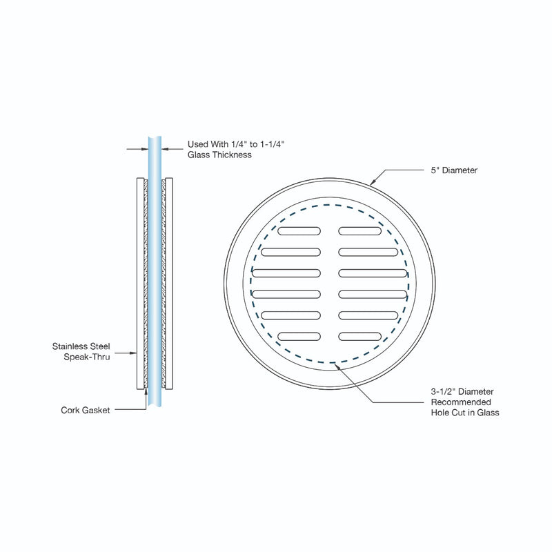 FHC 5" Speak Thru For 1/4" To 1-1/4" Thickness - Brushed Stainless Steel